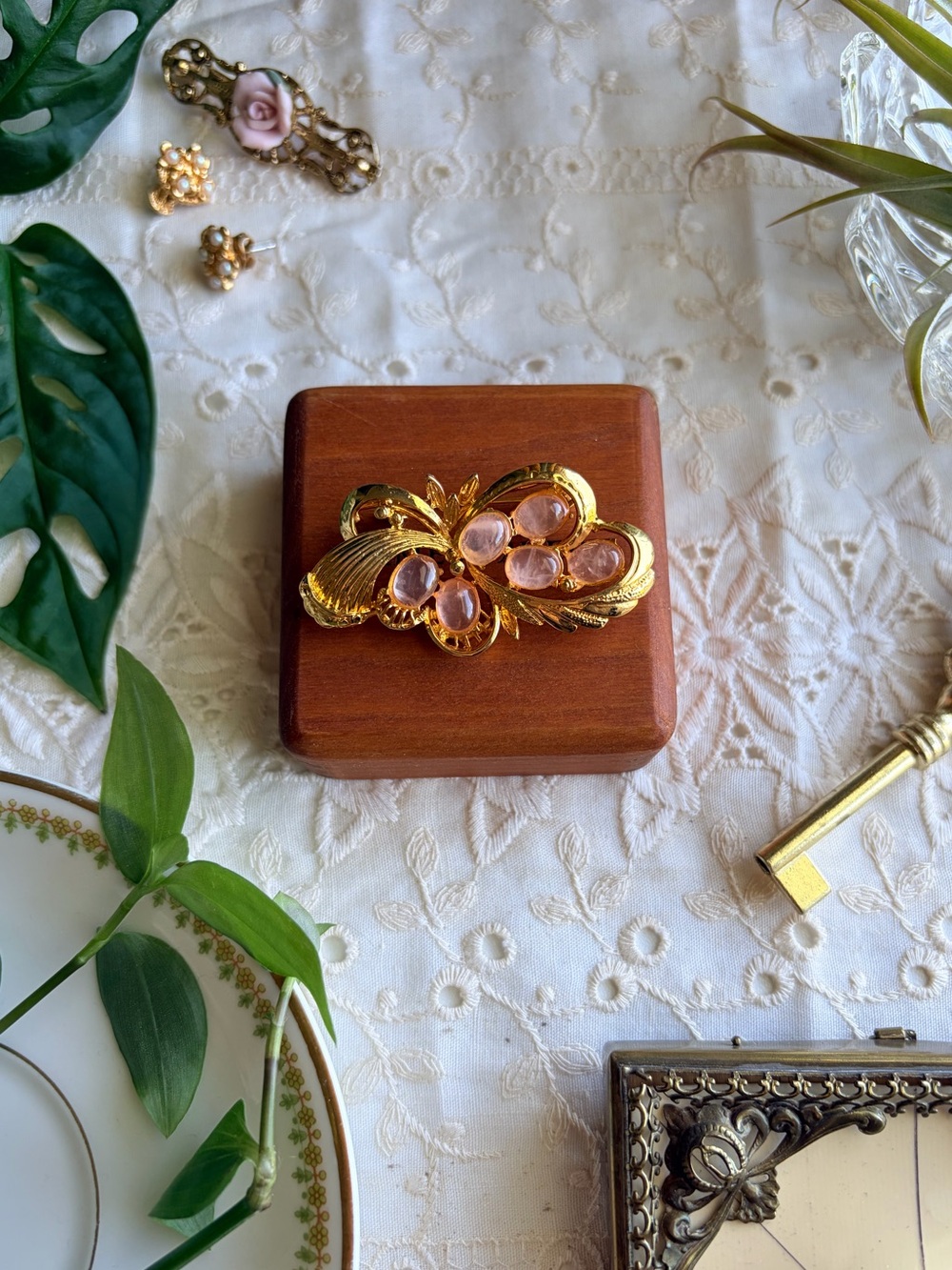 Vintage Brooch with Pink Stones